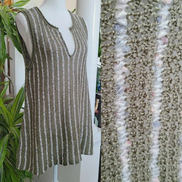 Topson Downs of California Sweaters - Cottage Core Pullover Knit Vest Tunic Striped BOHO One Size Sm-Lg Olive Green